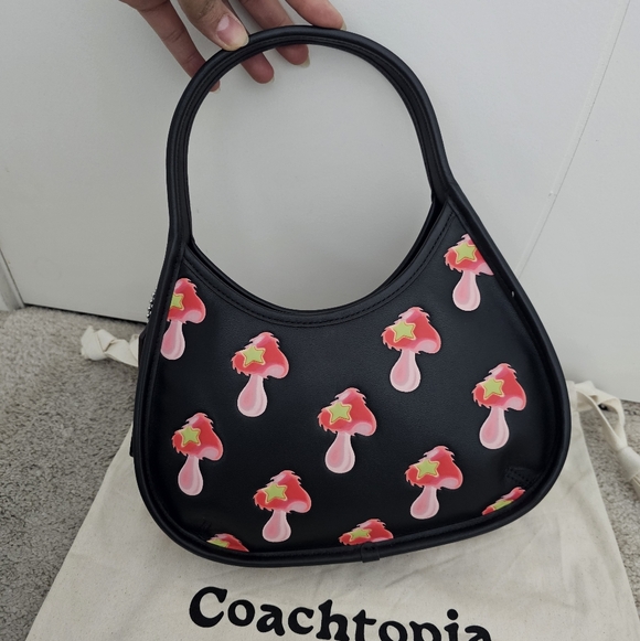 Authentic Coachtopia Ergo Black Bag with Pink Mushroom Design - Picture 3 of 16